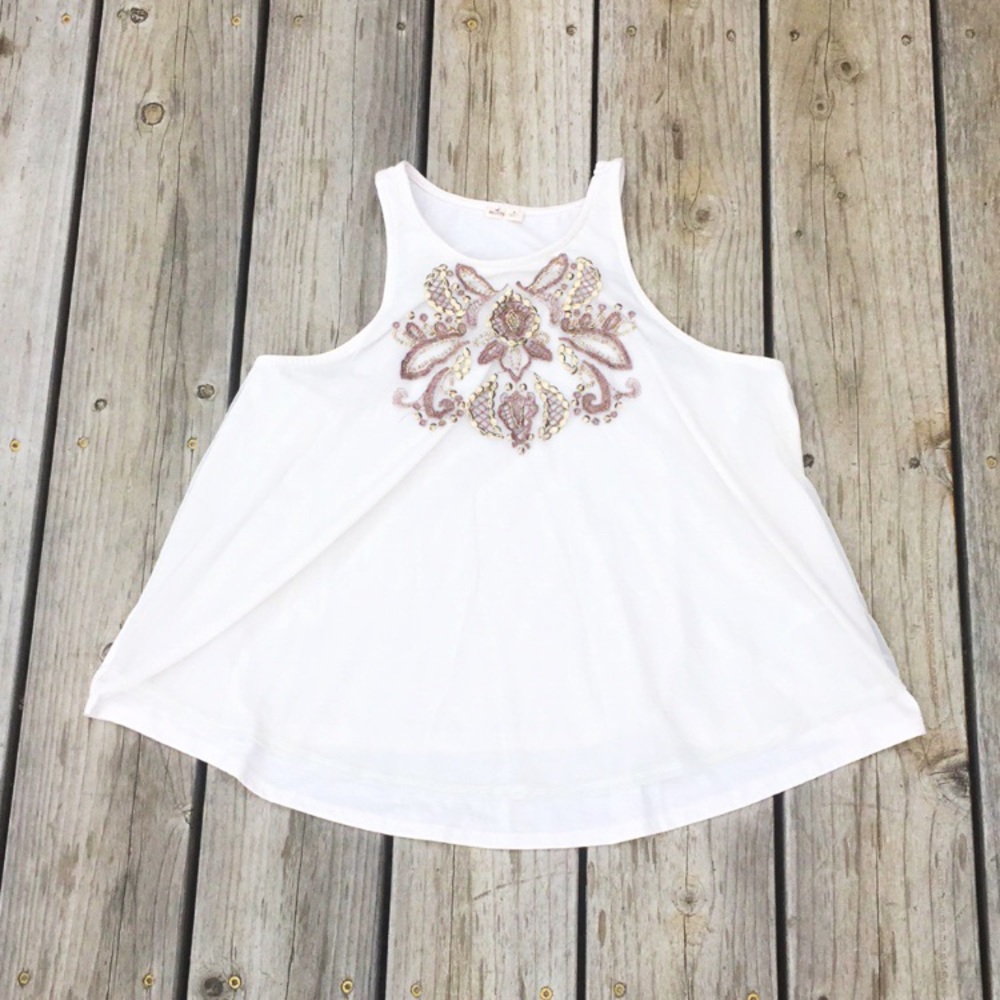 High Neck Embroidered Tank